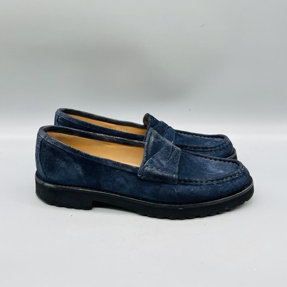 Ann Mashburn Shoes Women 7 Blue Suede Penny Loafer Flats Lug Sole Slip On Casual
